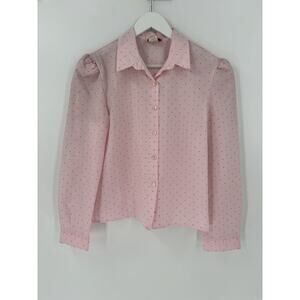 Spare Parts Vintage Blouse Womens Medium Pink Polka Dot Sheer Button Up Casual